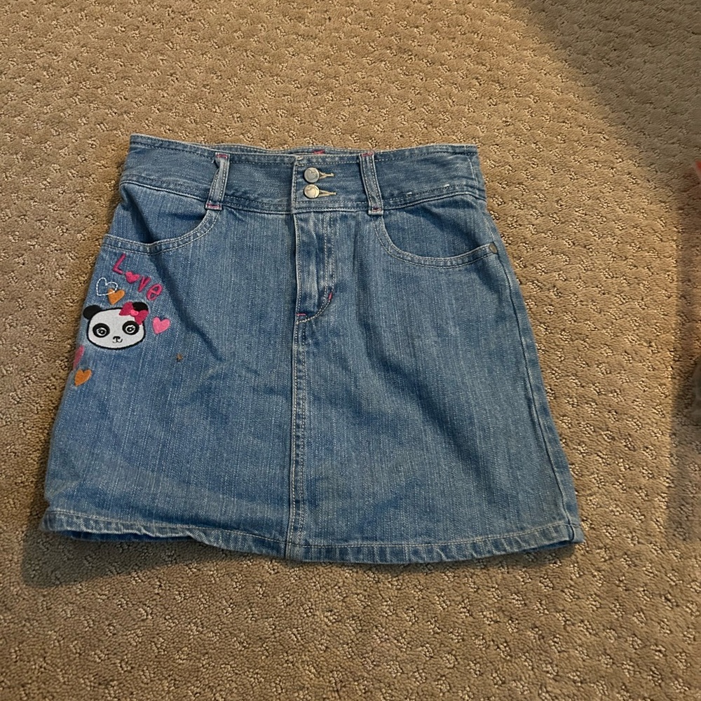 Gymboree Blue Denim Skirt with Panda and Heart Design